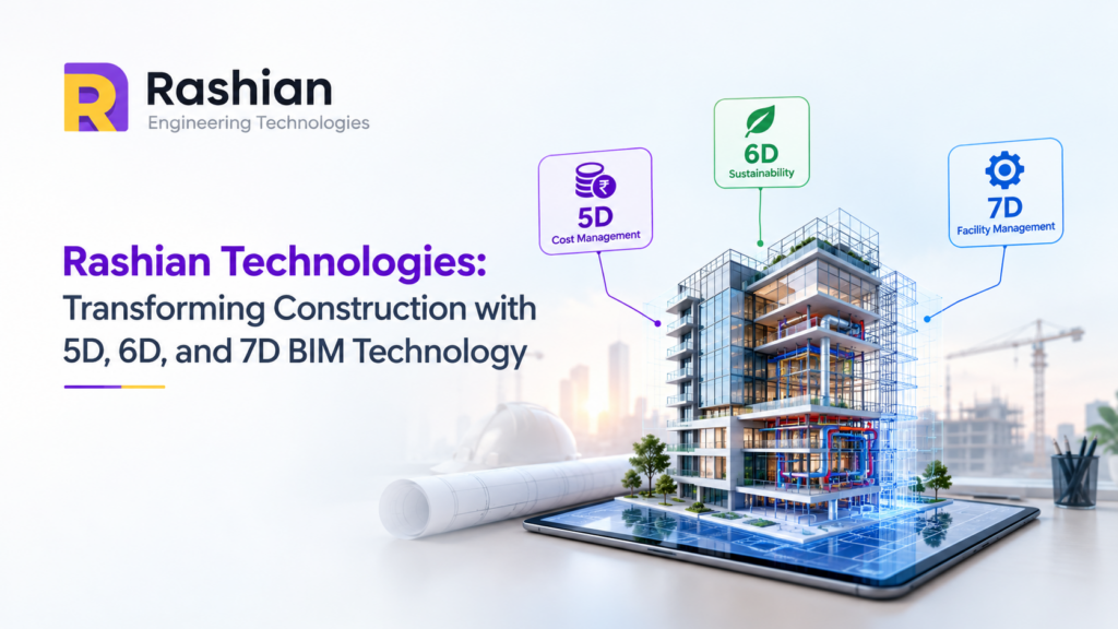 Rashian Technologies showcasing 5D, 6D, and 7D BIM technology for construction cost management, sustainability, and facility management.